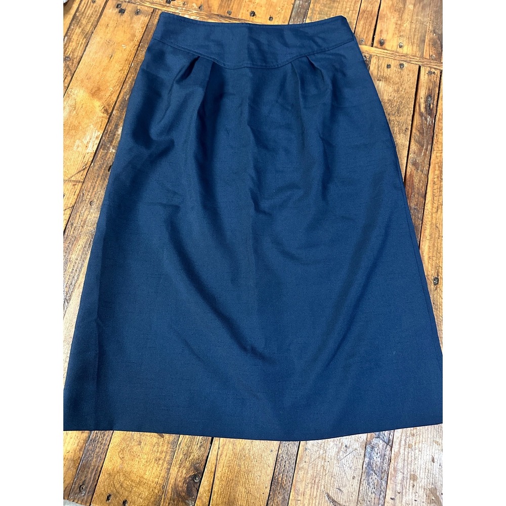 Vintage Midi Skirt Womens 8 Navy High Waist Tailored Minimalist Career